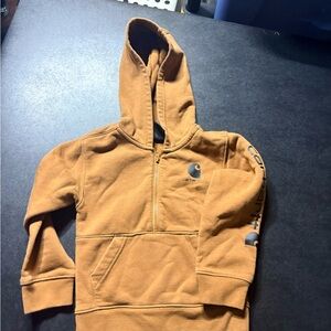 Carhartt Tan/Brown Hooded Half-Zip Pullover with Sleeve Logo